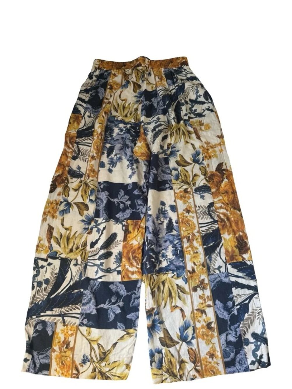 Floral patchwork Wide Leg Linen Pants Christian Siriano Small Coastal Beach Boho - Picture 5 of 6